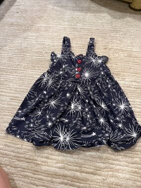 Hanna Andersson Navy Sundress with White Firework Print and Red Buttons